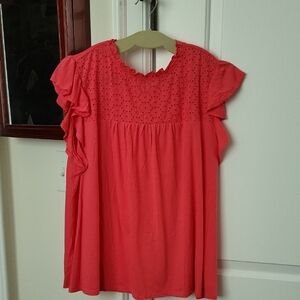 Loft Coral Ruffle Sleeve Blouse